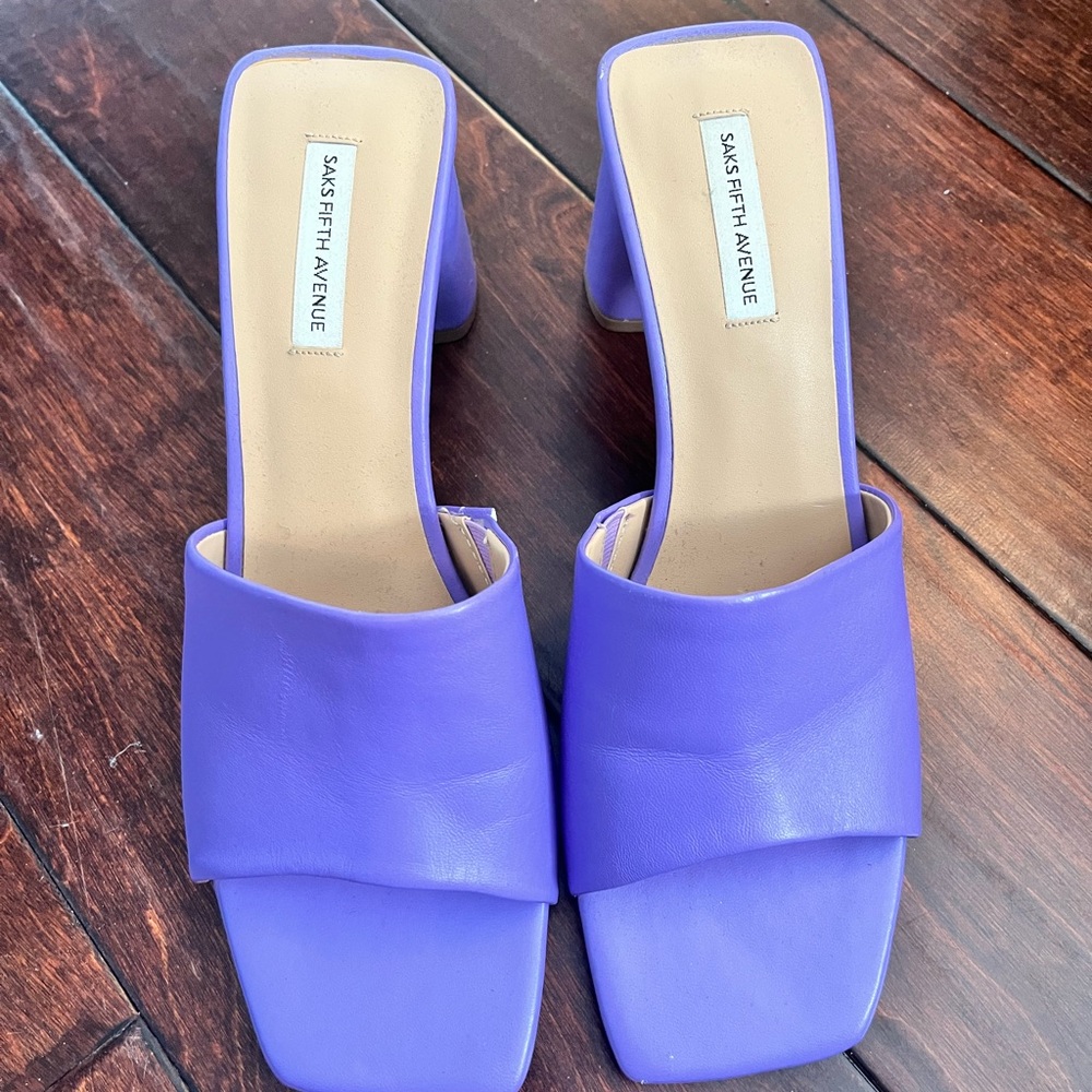 Saks Fifth Avenue Lavender Square-Toe Slide Heels